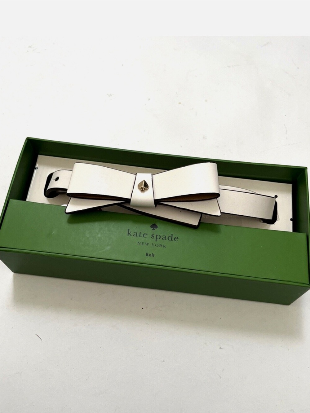 Kate Spade White/beige Bow Waist Belt with Gold Spade Accent NWT